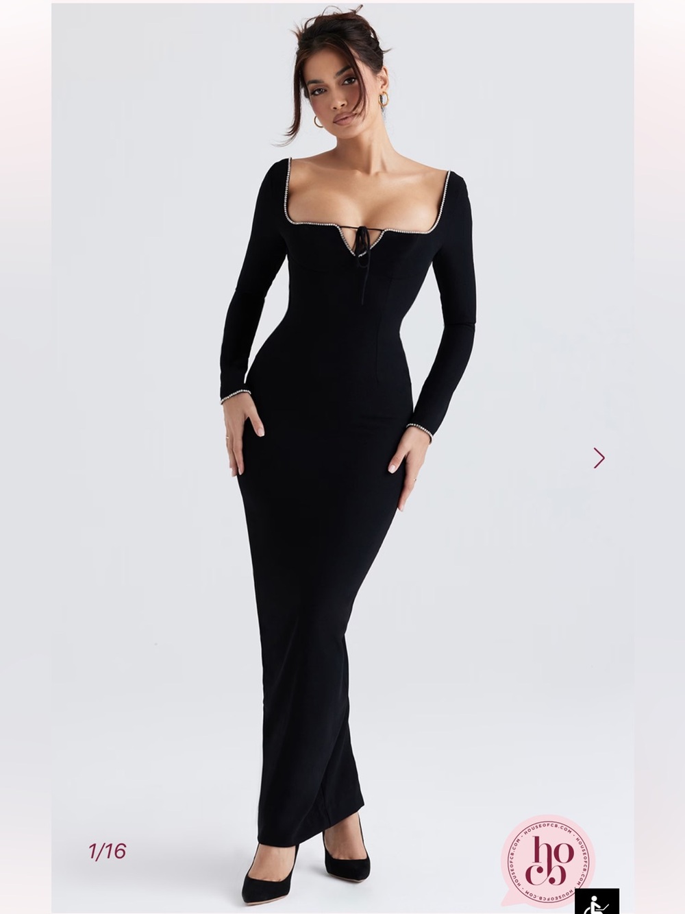 House of CB “Rosa” Dress 
Black Crystal Embellished Maxi
